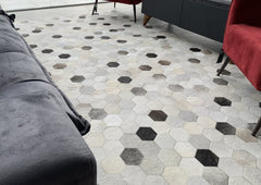 Light Beige White Diamond Cowhide Patchwork Rug