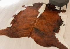 Dark White Spine Belly Brindle Cowhide Rug (Size: 210 X 180 CM) CHR1895