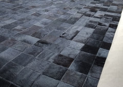 Solid Black Block Cowhide Patchwork Rug