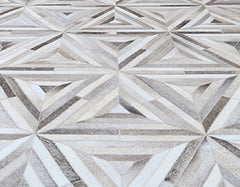 Grey And Cream Triangle Block Cowhide Patchwork Rug