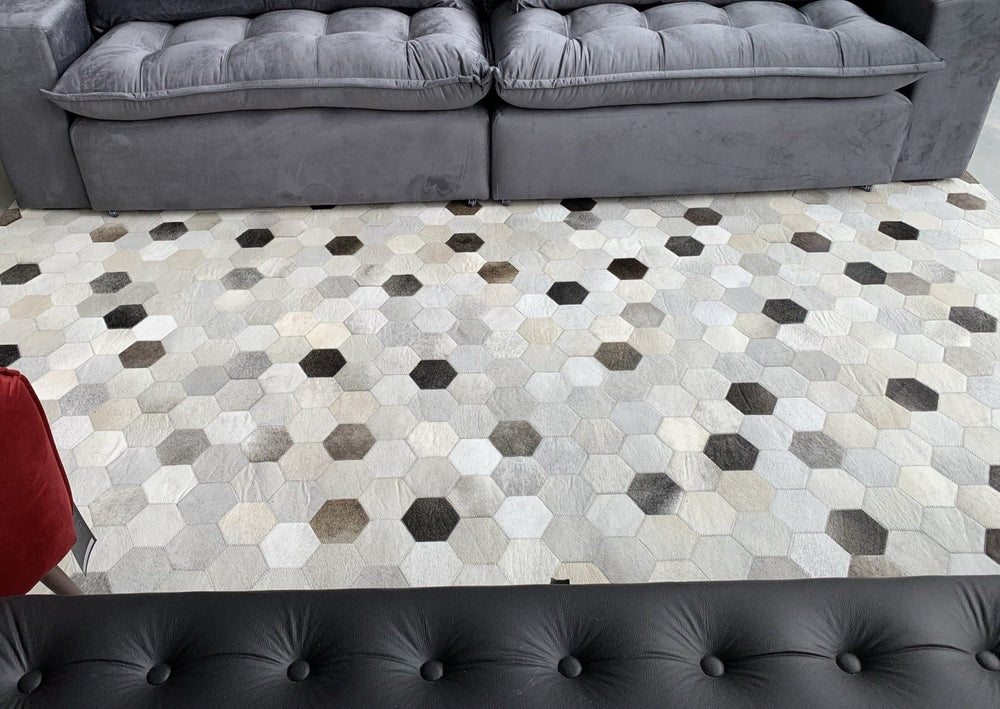 Light Beige White Diamond Cowhide Patchwork Rug