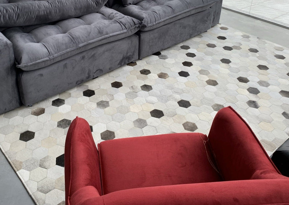 Light Beige White Diamond Cowhide Patchwork Rug