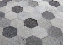 Grey Diamond Cowhide Patchwork Rug