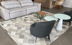 Light Grey And White Bari Block Cowhide Patchwork Rug