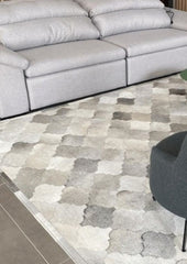 Light Grey And White Bari Block Cowhide Patchwork Rug
