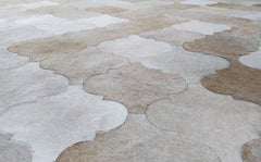 Beige And Cream Bari Block Cowhide Patchwork Rug