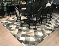 Dark Grey And White Bari Block Cowhide Patchwork Rug