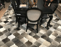 Dark Grey And White Bari Block Cowhide Patchwork Rug