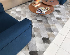 Light Grey And White Bari Block Cowhide Patchwork Rug