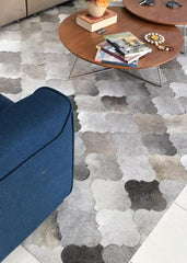 Light Grey And White Bari Block Cowhide Patchwork Rug