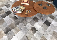 Light Grey And White Bari Block Cowhide Patchwork Rug