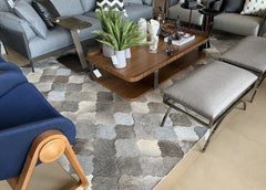 Light Grey And White Bari Block Cowhide Patchwork Rug