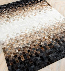 Tricolor Block Cowhide Patchwork Rug