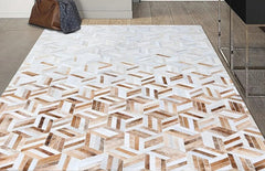 Tricolor Stripes Cowhide Patchwork Rug